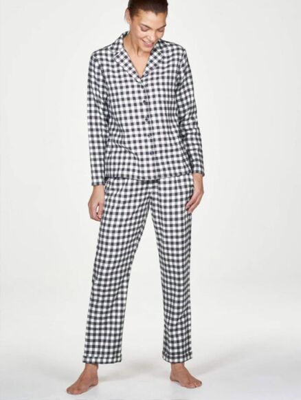 Thought Mae GOTS Yarn Dye Check Pyjama Set Graphite Grey