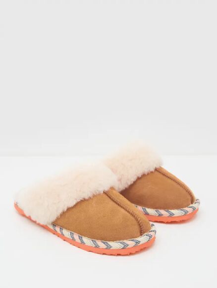 White Stuff Suede and Shearling Mule Mid Tan
