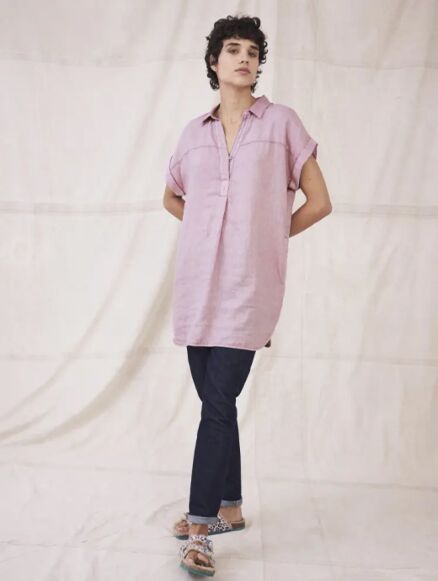 White Stuff Women's Bantu Linen Tunic Light Pink