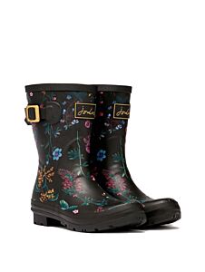 Joules Molly Mid Height Printed Wellies Black Botanical