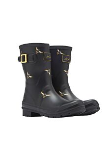 Joules Molly Mid Height Printed Wellies Black Metallic Bees
